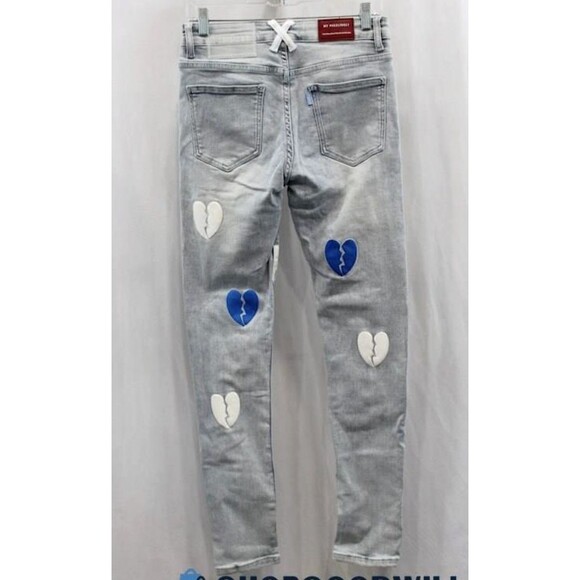 Pheelings Men's Light Wash Broken Heart Print Skinny Ankle Jean SZ 28 - Picture 3 of 3